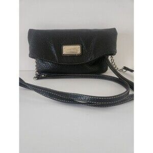 Nine West Black Crossbody Purse Multipocketed Pebble Faux Leather Fold Over